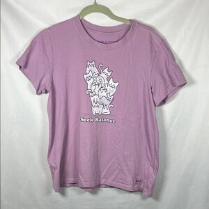 Life is Good Cats Seek Balance Purple Crusher Tee Women’s L